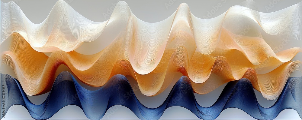 Poster abstract waves of colorful fabric creating a flowing texture with gradients of orange, white, and bl