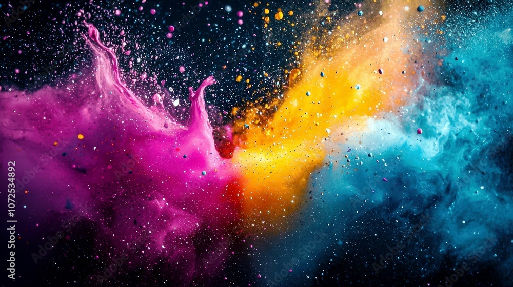 Poster colorful explosion of powder pigments creating a stunning abstract background with dynamic movement 