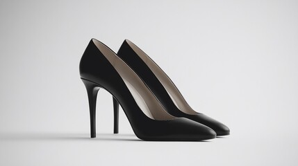 A pair of black high-heeled shoes on a white background.