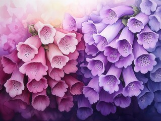 Obraz premium A vibrant depiction of bell-shaped flowers in pink and purple hues, showcasing their delicate beauty against a soft background.