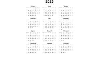 kalendarz, miesiące, dni, 2025