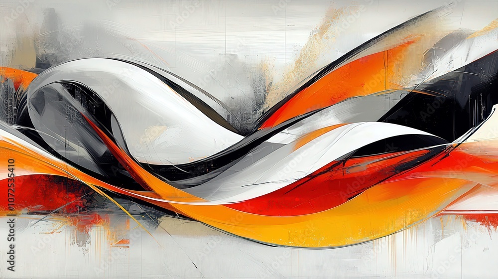 Poster abstract waves in vibrant colors creating a dynamic and energetic composition, featuring bold stroke