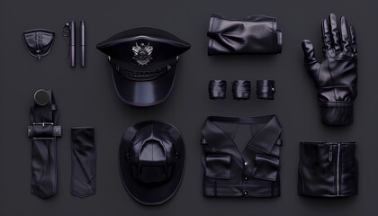 Element of policeman costume in form style. Poster with policeman hat in realistic style. Justice and law concept
