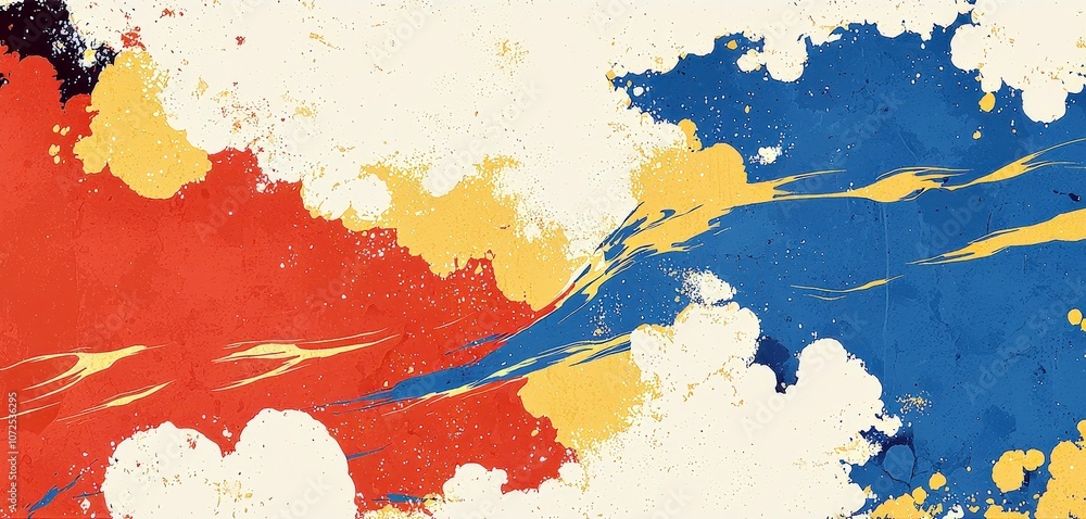 Poster abstract colorful background with red, blue, yellow and cream shades featuring dynamic brush strokes