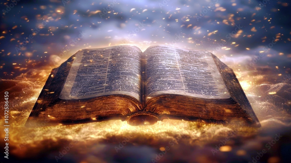 Poster an enigmatic open book amidst a mystical atmosphere of light and glow creating an air of mystery and