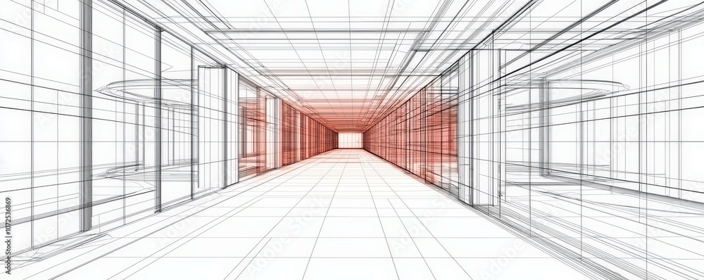Aufkleber abstract architectural design with wireframe structure showcasing an impressive modern corridor in r