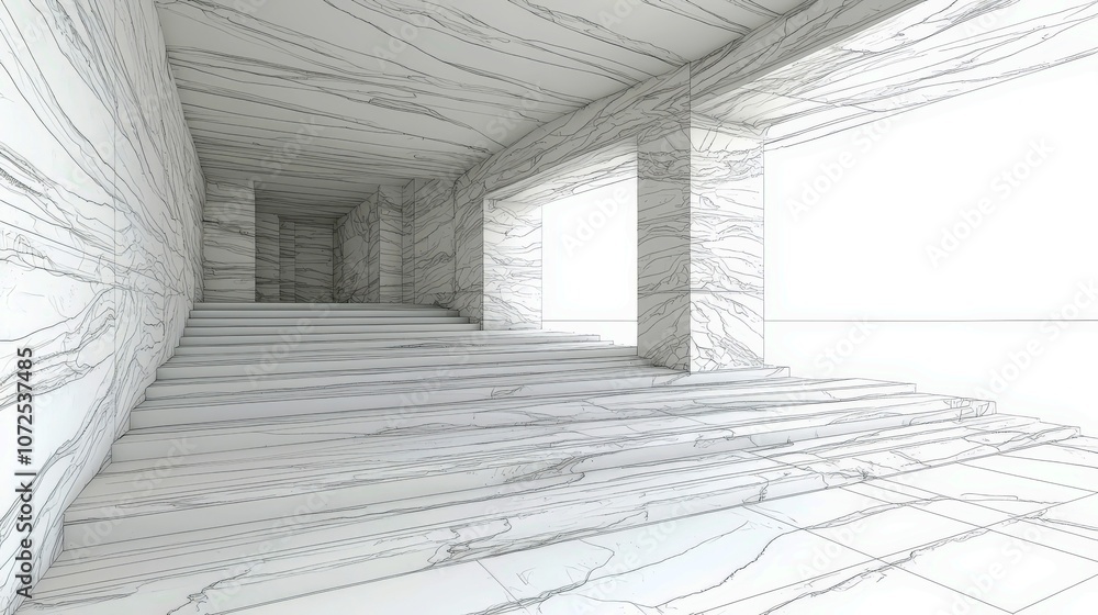 Poster minimalist architectural interior design featuring sleek marble textures and open spaces, highlighti
