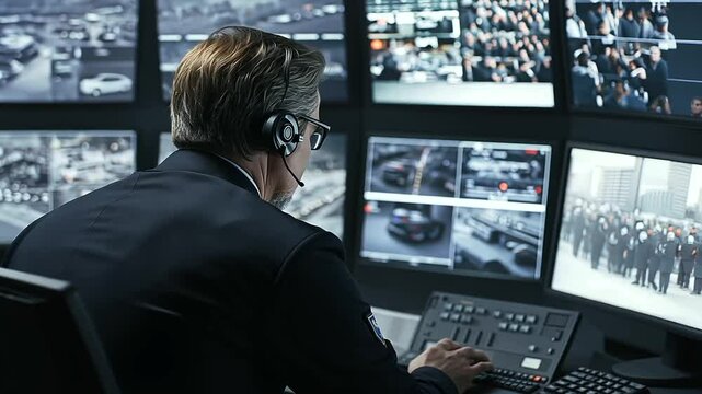 1_Personal Guard Monitoring Security Footage in Control Room