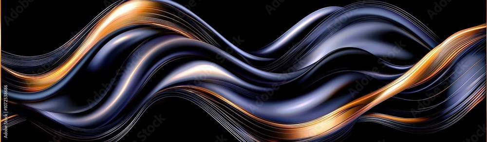 Poster abstract flowing waves in black and gold colors creating a sense of motion and elegance for backgrou