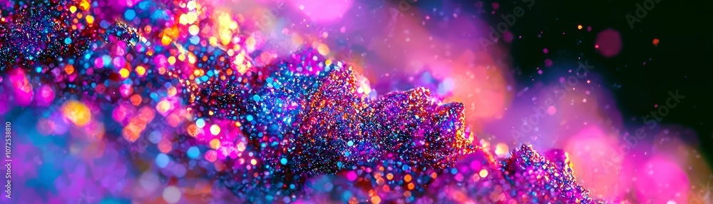 Poster stunning abstract background with colorful glittering particles and bokeh effects, evoking a magical