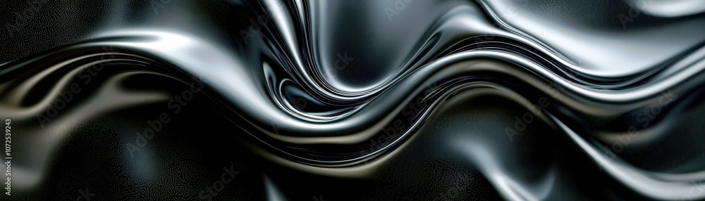 Poster abstract black silk fabric with elegant flowing curves and smooth texture beautifully illuminated, c