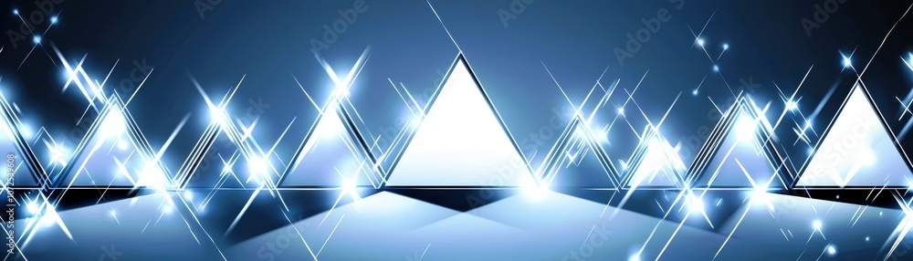 Poster a stunning abstract composition featuring shine and light reflections on triangular shapes with a de