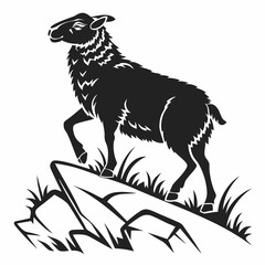 Detailed Sheep Silhouette Icon with Textured Wool Pattern, Side Profile, Black Vector Illustration Isolated on White Background