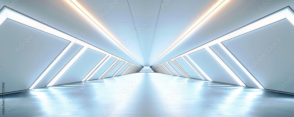 Poster futuristic minimalist hallway with sleek design and bright lighting creating a sense of depth for mo