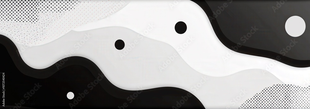 Poster abstract black and white wavy pattern with dots and curves, perfect for modern design projects, back