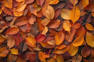 Fototapeta premium Autumn Leaf Texture Background, Colored Autumn Tree Leaves Pattern, Red Orange Foliage Banner, Fall Leaf