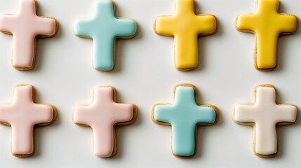 Obraz premium Pastel cross cookies for Easter celebrations