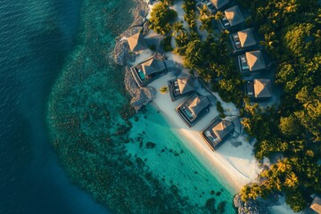 Luxury overwater bungalows creating a tropical paradise in the maldives at sunset