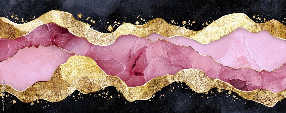 Poster elegant abstract background featuring wavy layers of pink and gold with textured elements for modern