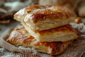 Homemade Bread Lepeshka with Salt on Traditional Rustic Tablecloth, Freshly Baked Oriental Pies
