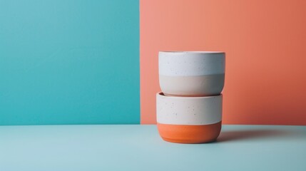 Modern Ceramic Bowls Against Colorful Background