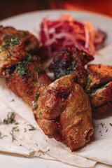 pork kebab on a plate. Juicy delicious food