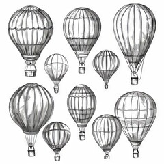Obraz premium Hot air balloon set, contour drawings for design
