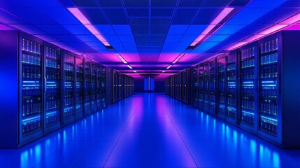 Fototapeta premium Server Room with Neon Lights