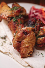 pork kebab on a plate. Juicy delicious food