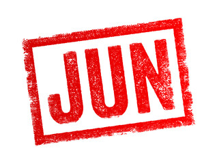 JUN abbreviation - commonly stands for the month of June, text concept stamp