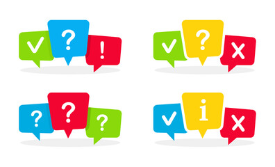 Vector bubbles with question, exclamation, cross and check mark.