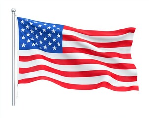 Fototapeta premium The American Flag Waving on a Flagpole in Transparent Form.
