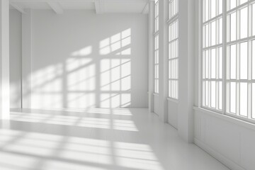 Empty White Room Background, Clean Blank Interior Mockup, Empty Space with Windows