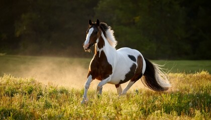 Fototapeta premium paint horse galloping on meadow