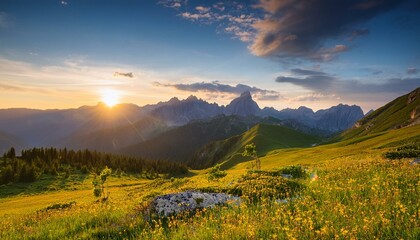 summer landscape in the mountains sunset