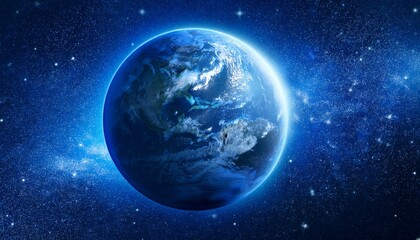 Obraz premium a blue planet in space with stars blue background banner format
