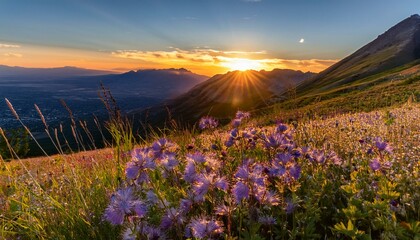 wild flowers and sunset at mt timpanogos in the rocky mountains of utah