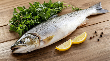Appetizing Fish Displayed on Rustic Wooden Table