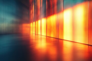 Naklejka premium Vibrant light reflections on a modern interior wall creating a warm and colorful atmosphere