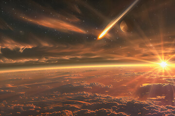 Fototapeta premium Comet with a glowing tail streaking through space