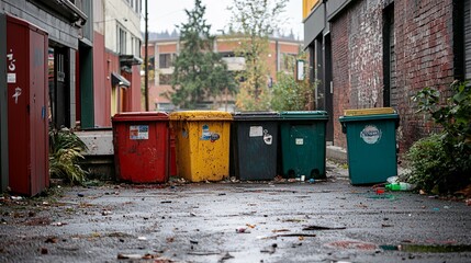 Obraz premium Row of Recycling Bins in Urban Alleyway