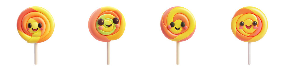 Collection of Lollipops with Smiling Faces isolated on transparent PNG background