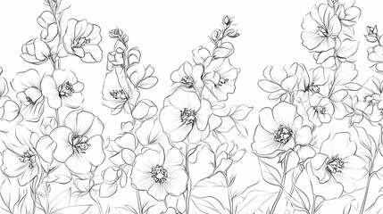 Larkspur flower, line pattern artwork, coloring book design on a white background -