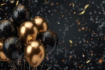 Black Gold Balloon Mockup, Black Friday Banner, Balloons Texture Background with Copy Space