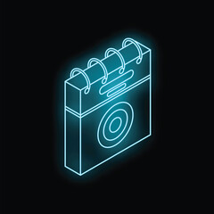Neon calendar icon featuring a washing machine symbol, representing laundry day or appliance related scheduling