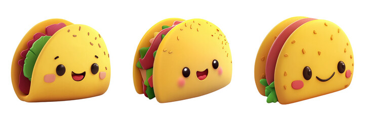 Fototapeta premium Collection of Taco Characters with Smiling Faces isolated on transparent PNG background