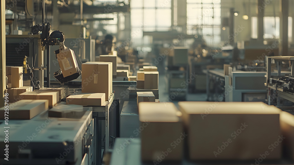 Poster packaging manufacture process, showcasing machines working in a factory setting to create packaging 