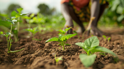 Group of Farmers Planting Crops in Rural Farmland