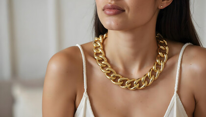 Luxury Gold Necklace on Beauty Woman - aesthetic jewellery product v3