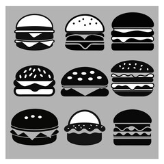 set of stylized vector drawings of fast food